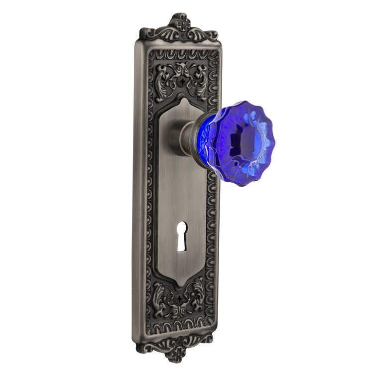 Egg & Dart Plate with Decorative Keyhole and Crystal Cobalt Door Knob
