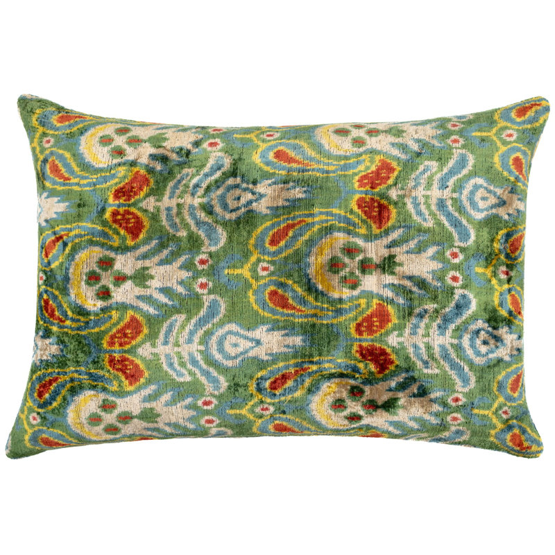 Velvet Lumbar Pillow Cover & Insert, Green/Red/Blue Paisley 2