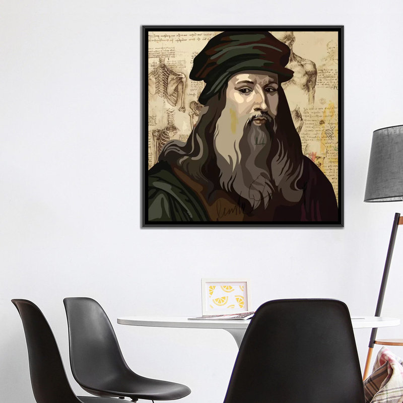 «Leonardo da Vinci», impression sur toile, H 37 po x l 37 po x P 1,5 po, Toile avec cadre noir, Pas de tapis