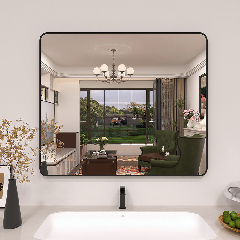 Miroir de salle de bain mural Lucha, 42 po x 36 po, Noir mat