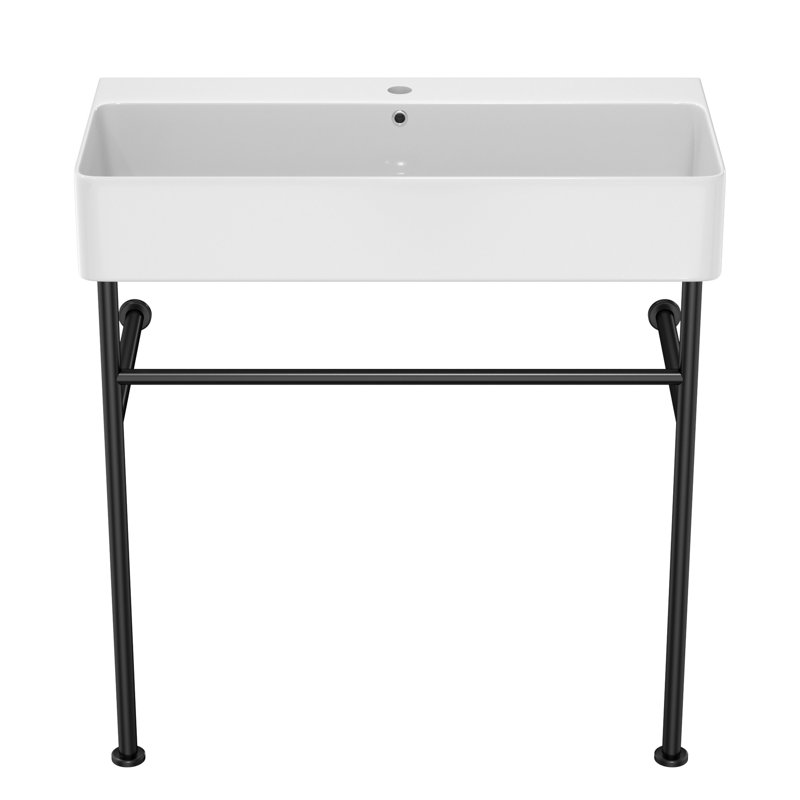 Évier de console de salle de bain durable avec trop-plein, polyvalent pour divers environnements, Noir, noir, noir, noir