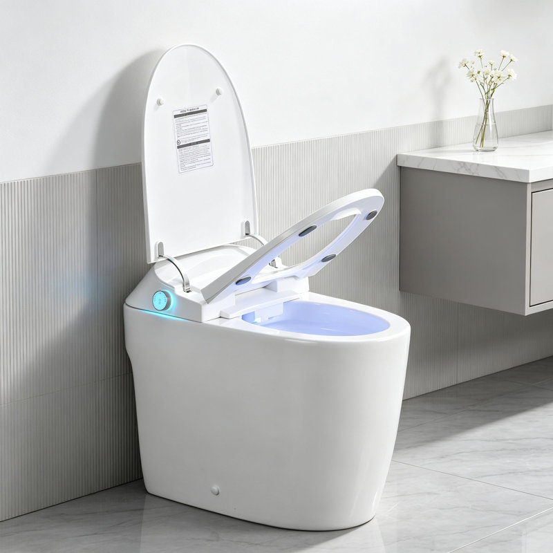 Toilettes intelligentes allongées conformes aux normes ADA, double chasse d'eau 1,1/1,6 GPF, siège chauffant, commande au pied/sans siège/chasse d'eau occultante, veilleuse, fermeture en douceur