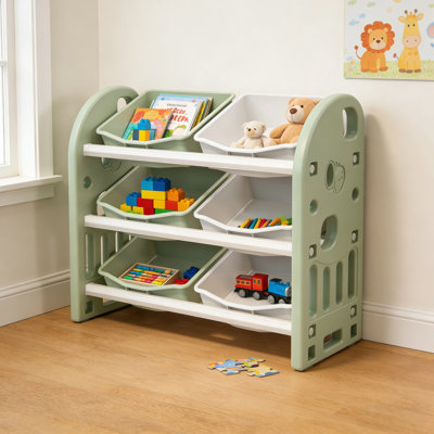 Organisateur de rangement pour jouets multifonctionnel pour enfants avec 6 bacs et tablette en PEHD