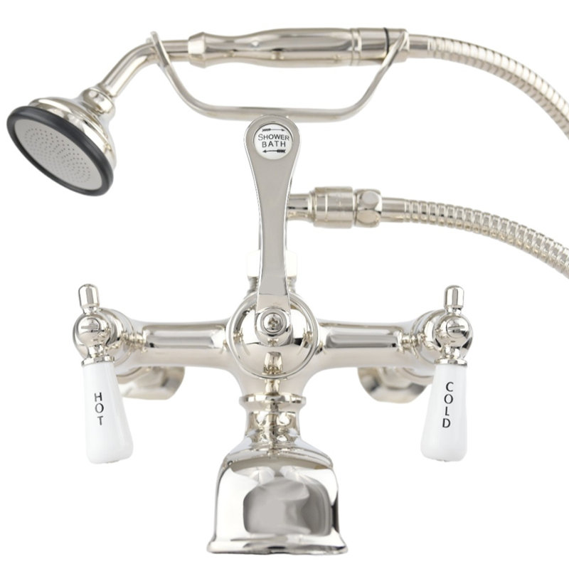 Telephone Wall Mount Lavatory Faucet with Handheld by Strom Living, Polished Nickel