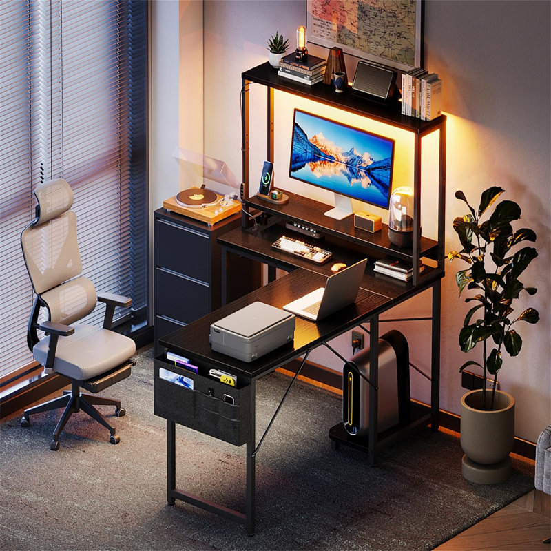 L-Shaped Metal Base Computer Desk