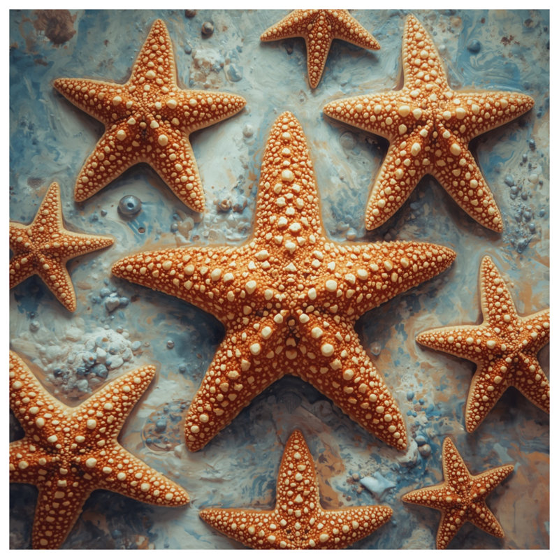Étoiles de mer texturées sur des couvertures de sable, 50in W x 60in H