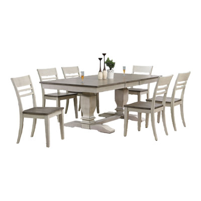 Conesha 7 -Piece Extendable Rectangle Double Pedestal Solid Wood Dining Set in White and Grey by Rosalind Wheeler