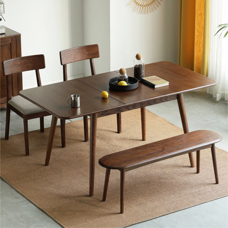 Walnut Colour Solid Round Corner Diagonal Leg Telescopic Table 1.2-1.6M, For 6-8 People To Meet Dining Table Wood (Walnut Colour)
