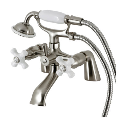 Robinet de baignoire sur pattes à 3 poignées et 2 poignées à fixation sur le comptoir avec douche à main Kingston Brass Kingston