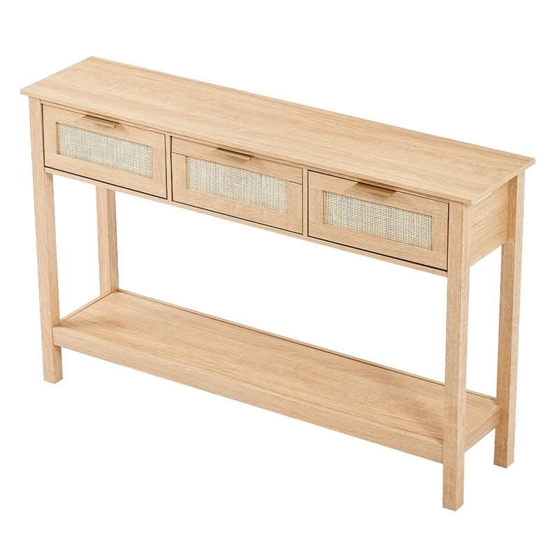 Console en rotin avec 3 tiroirs de rangement