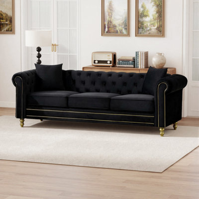 85" 3 Seater Chesterfield Sofa, Velvet Tufted Couch for Living Room