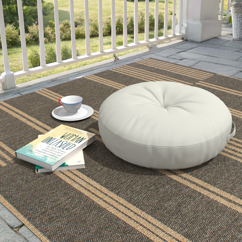 Sunbrella Indoor/Outdoor Floor Pillow, 22 Inch Circular Cushion Cover with Insert, Canvas Natural, Circular 22"