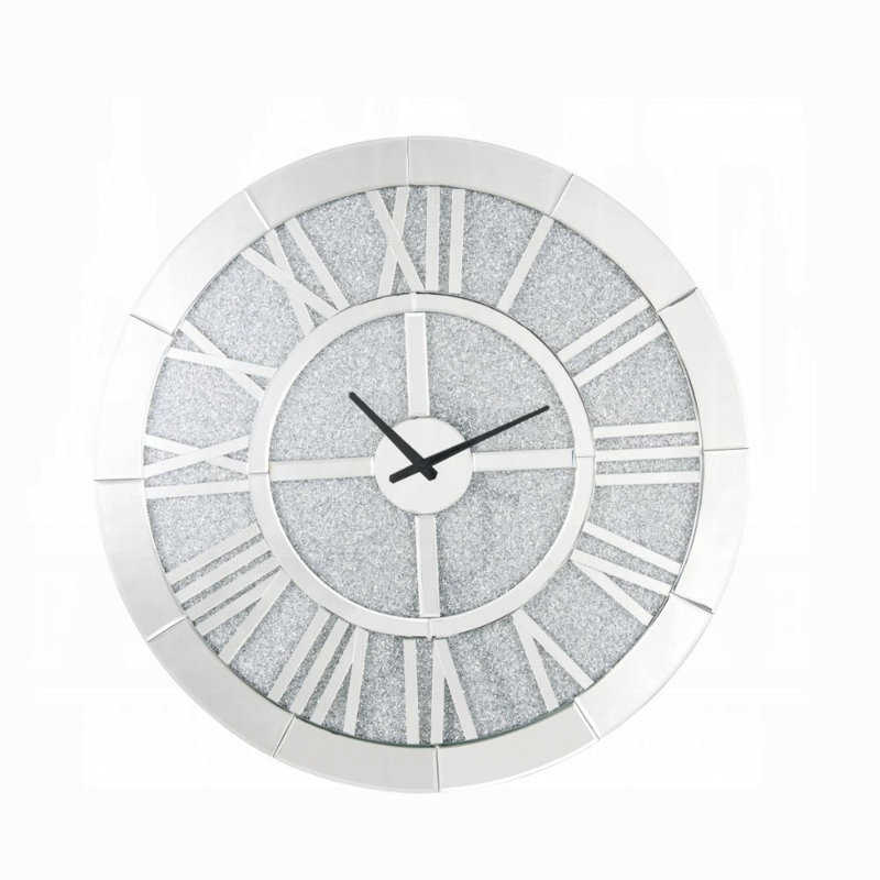 Noralie 31" Round Mirrored Wall Clock with Faux Diamonds