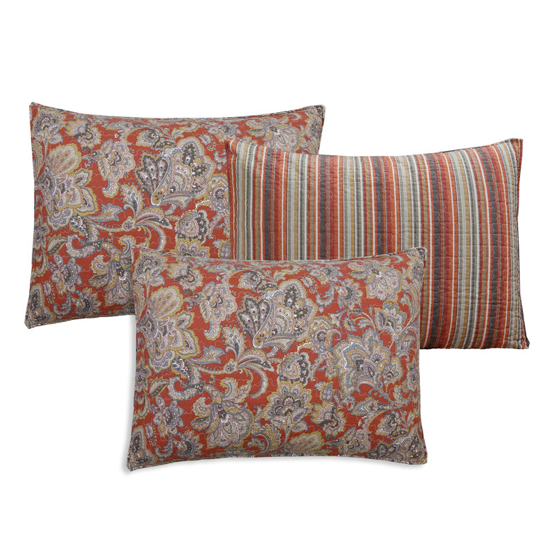 Twin Red Cotton Reversible Paisley Quilt Set