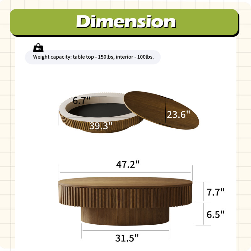 Table basse 47 po ovale avec rangement
