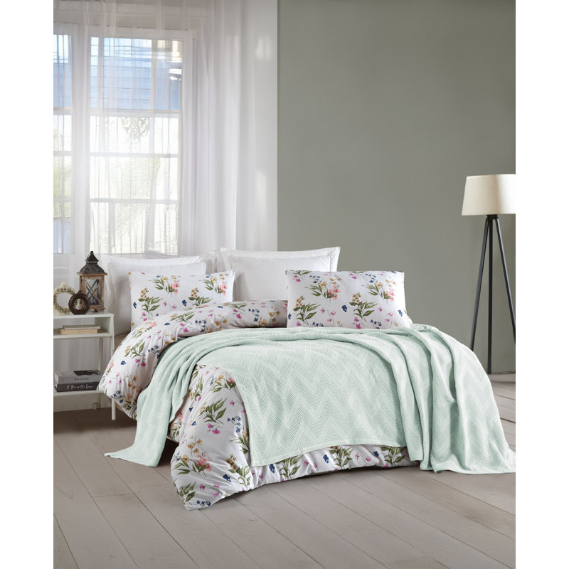 Ensemble de pique double Premium, couleur menthe, comprend 2 taies d'oreiller (20 x 28) | 100% coton, housse piquée (86,6 x 94,5), housse de courtepointe (78,7 x 86,6), drap plat (94,5 x 102,4) | Doux, respirant, lavable à la machine, parfait pour une literie luxueuse
