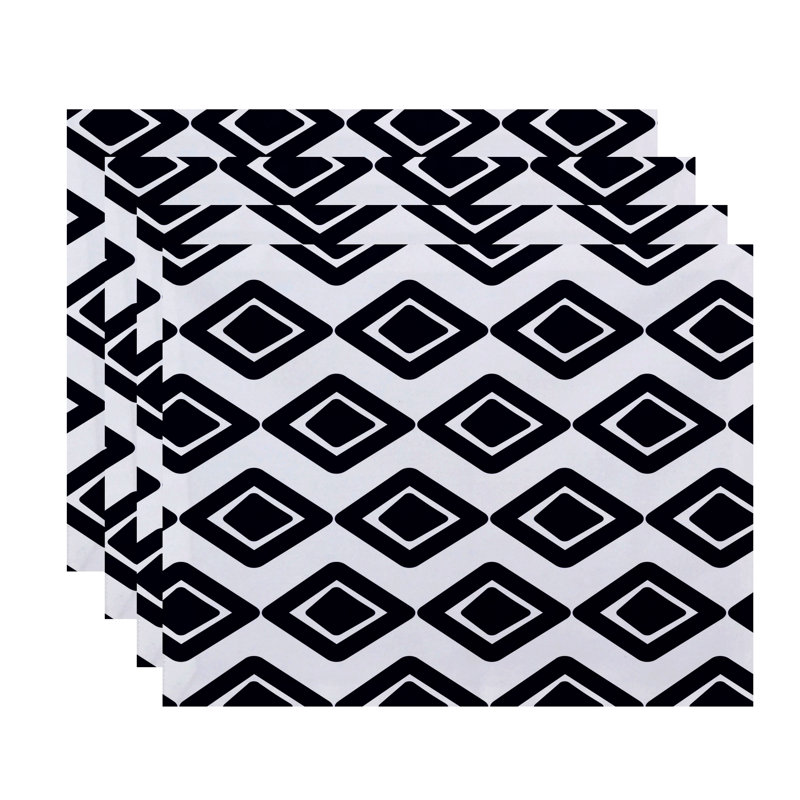 Ferrier Polyester Geometric Rectangle Placemat, Navy Blue