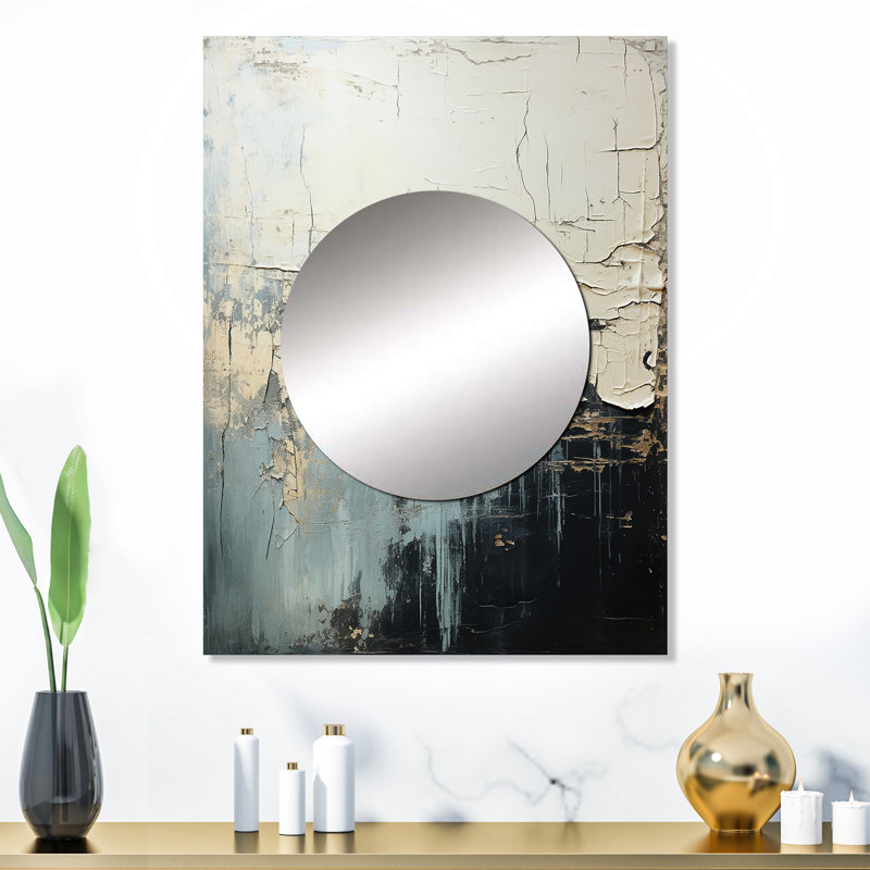 Minimalisme noir et blanc peint vague II - miroir côtier, miroir mural crème décoratif, impression d'art en métal