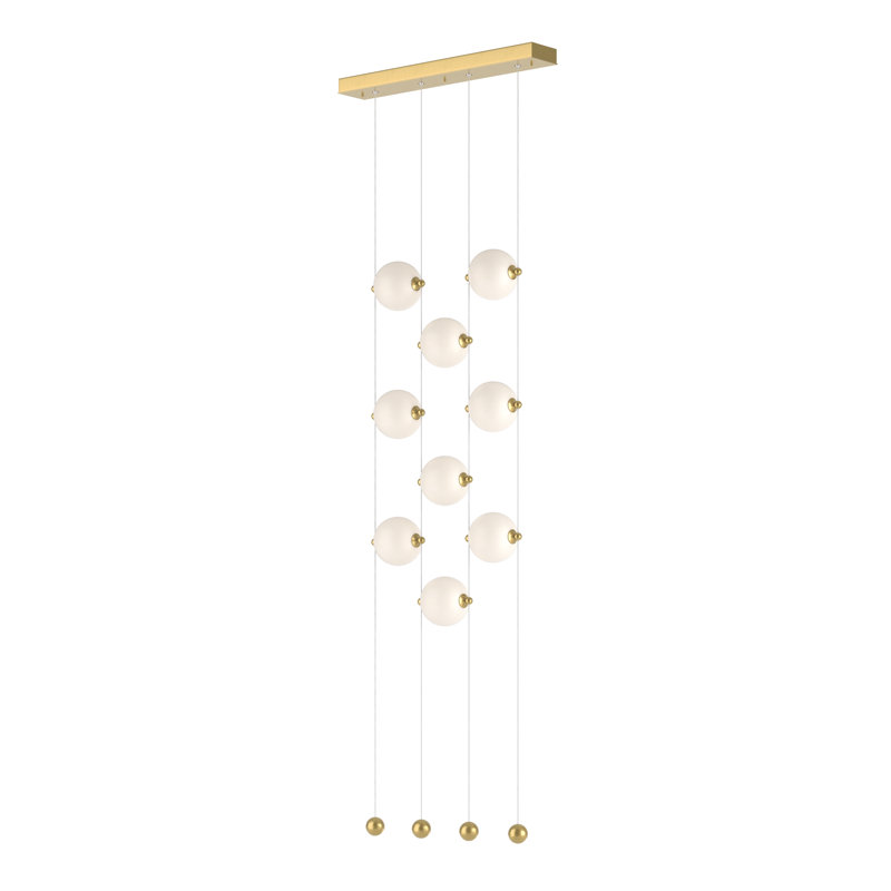 Luminaire suspendu en forme de globe à DEL 9 lumières Abacus, Opale, Laiton moderne