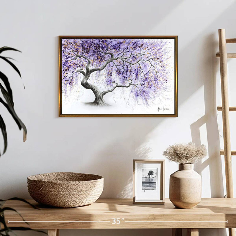 Arbre de prospérité mauve, 19 po x 13 po, Cadre flottant doré