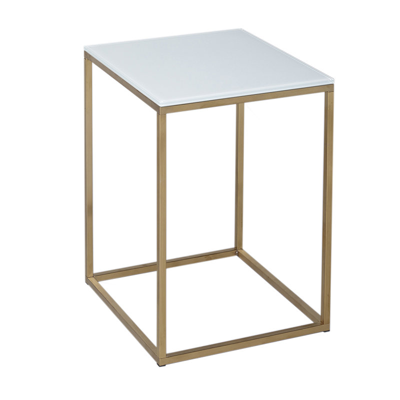 Licata Glass Top End Table, White / Brass
