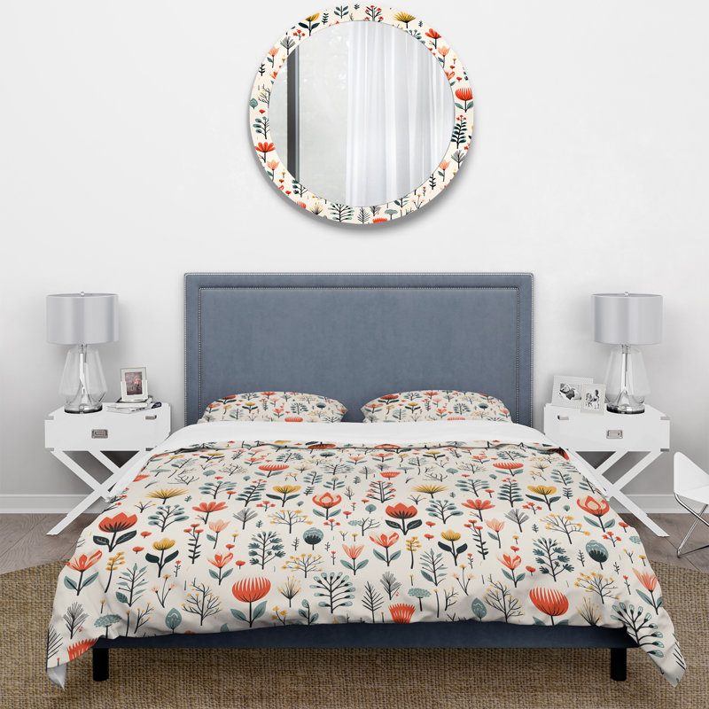 Literie Simplicity Nordic Red Floral Dreams II, Housse de couette pour très grand lit et 2 très