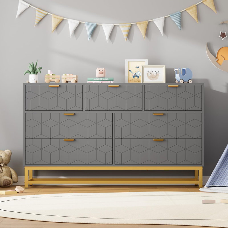 Dresser for Bedroom, 53.5" Wide Dresser Organizer, 7 Drawer with Golden Metal Handle and Legs, Modern Chest of Drawers for Closet, Hallway, Living Room, Entryway