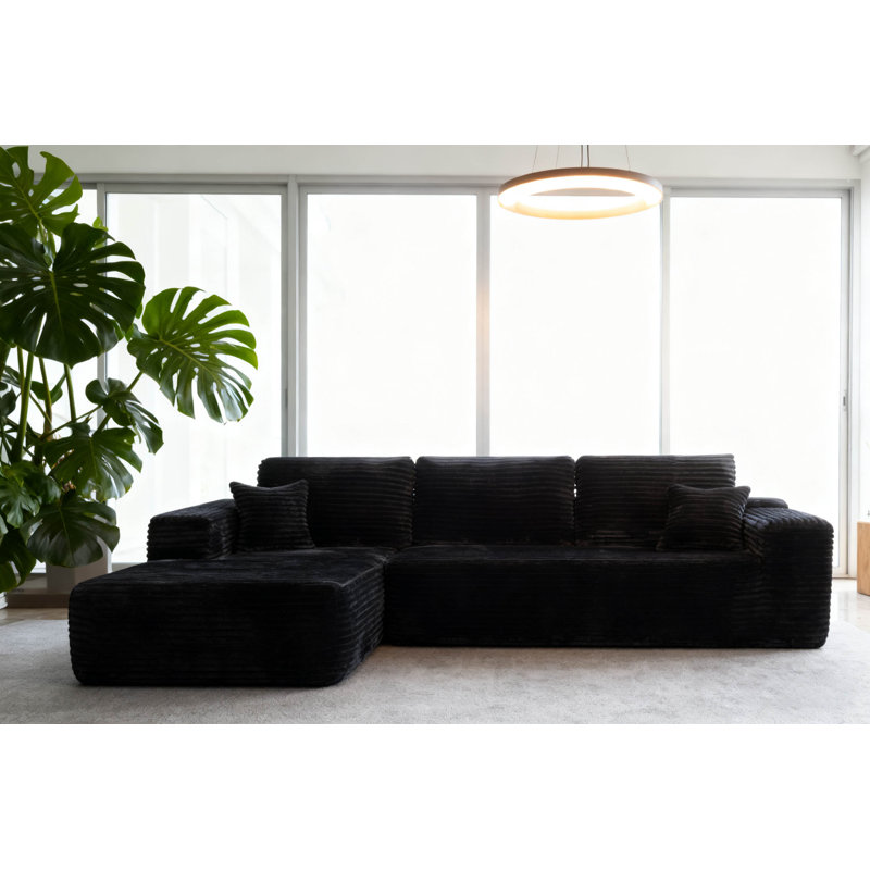 Canapé modulaire en forme de L avec méridienne Boneless Corduroy, Face à la gauche, Peluche noire