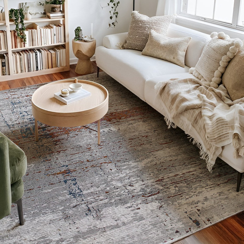 Rug Branch Cairn 7' x 10' (6'6" x 9'6") Grey/Red Abstract Distressed Indoor Area Rug, Comtemporary, High Pile, Stain-Resistant Carpet - Living Room, Bedroom, Dining Room, and Kitchen