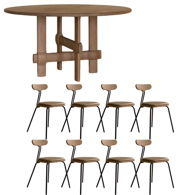 Ensemble de table à manger moderne et simple en bois massif, 29.5" H x 55" W x 55" D, 9 Pieces: Table, 8 Chairs