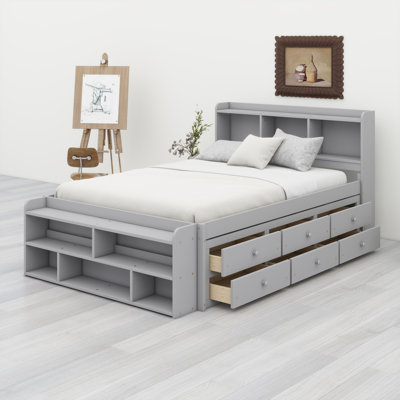 Bed With Bookcase Headboard, Under Bed Storage Drawers And Bed End Storage Case