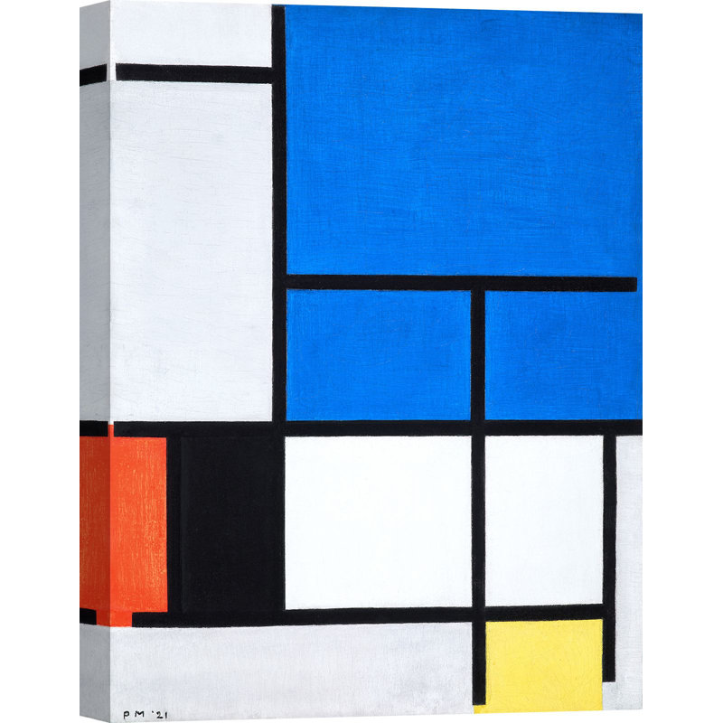 Composition with Large Blue Plane, Red, Black, Yellow, and Grey by Piet Mondrian - 1 Piece Wrapped Canvas Painting