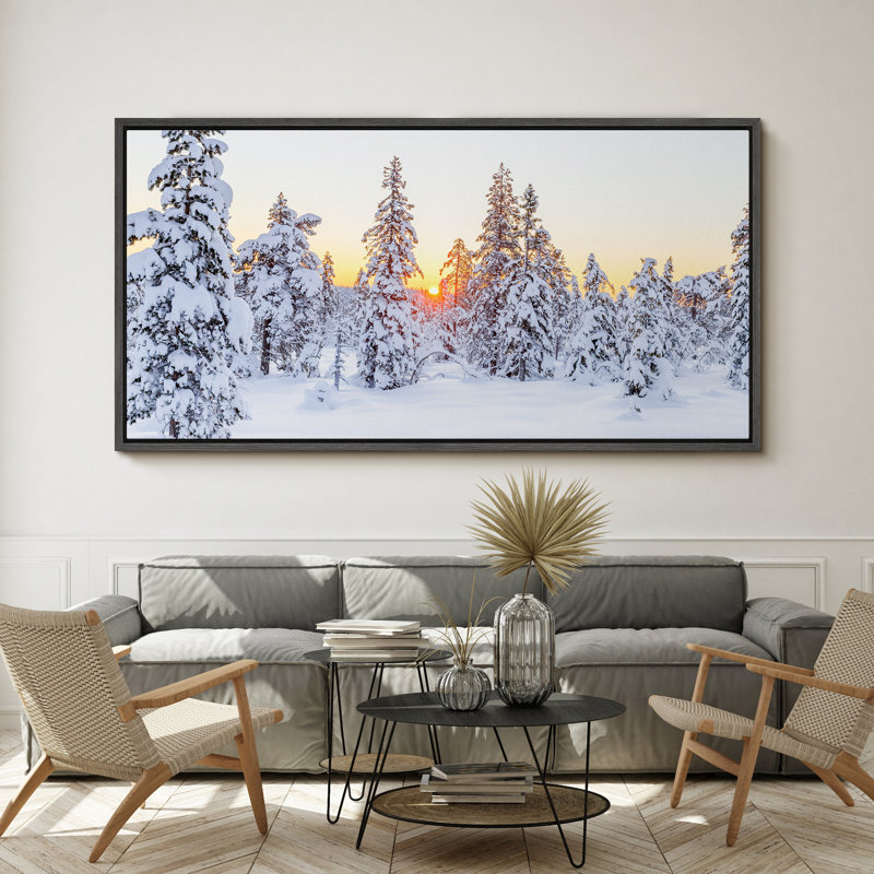 «Nature Landscape Winter Wonderland At Sunset Snow Trees Landscape», reproduction d'art sur toile, H 30 po x l 60 po, Black