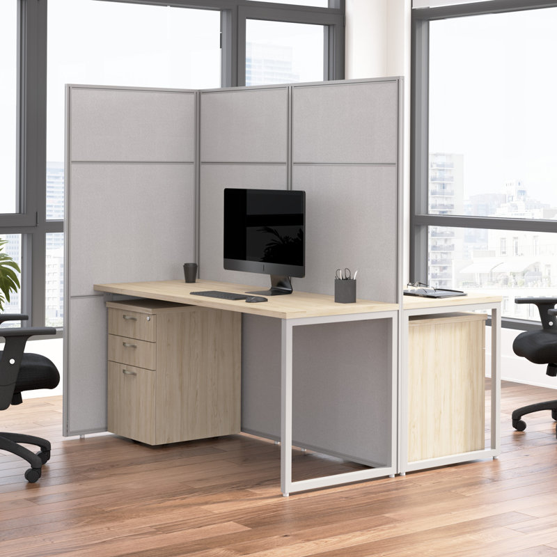 Easy Office Rectangle 2 Person Cubicle with Cable Management, Natural Elm
