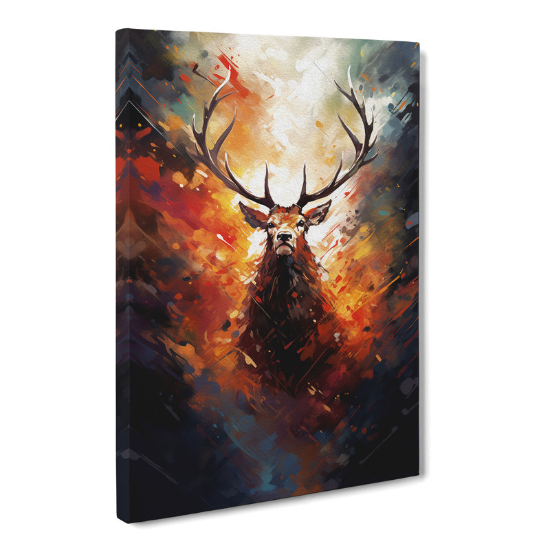 Stag Action Painting - Print, 50cm H x 35cm W x 3cm D