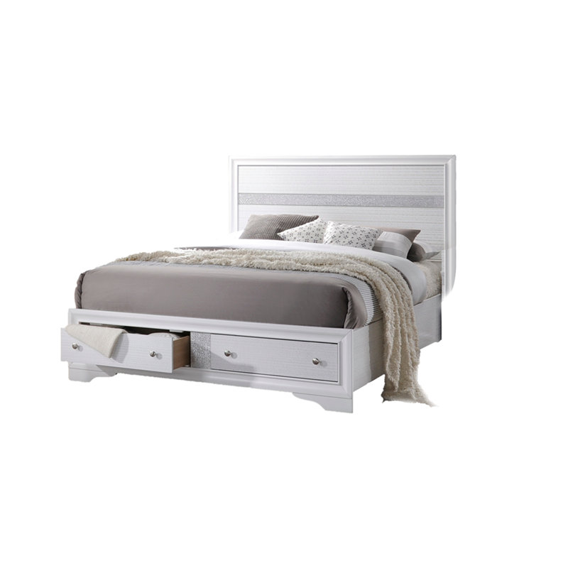 Traditional Style Queen Size Storage Bed made with Wood in White, White