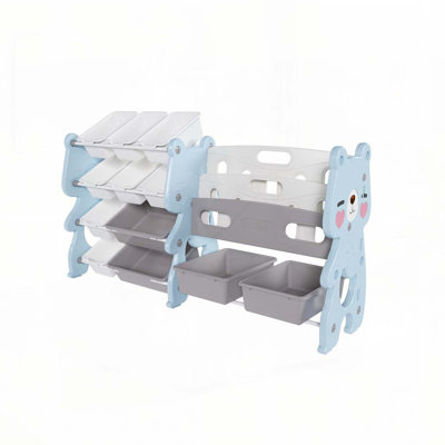 Kids Toy Storage Organizer, Toy Organizer with 2 Tier Bookshelf, Toy Storage with Shelf and 12 Toy Bins, Kids Bookshelf and Toy Storage for Playroom, Bedroom, Kids Room, Classroom