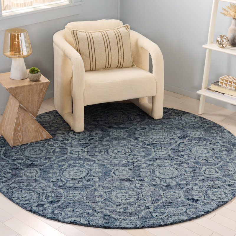 Sulema Hand Tufted Wool Damask Rug, Round 6'