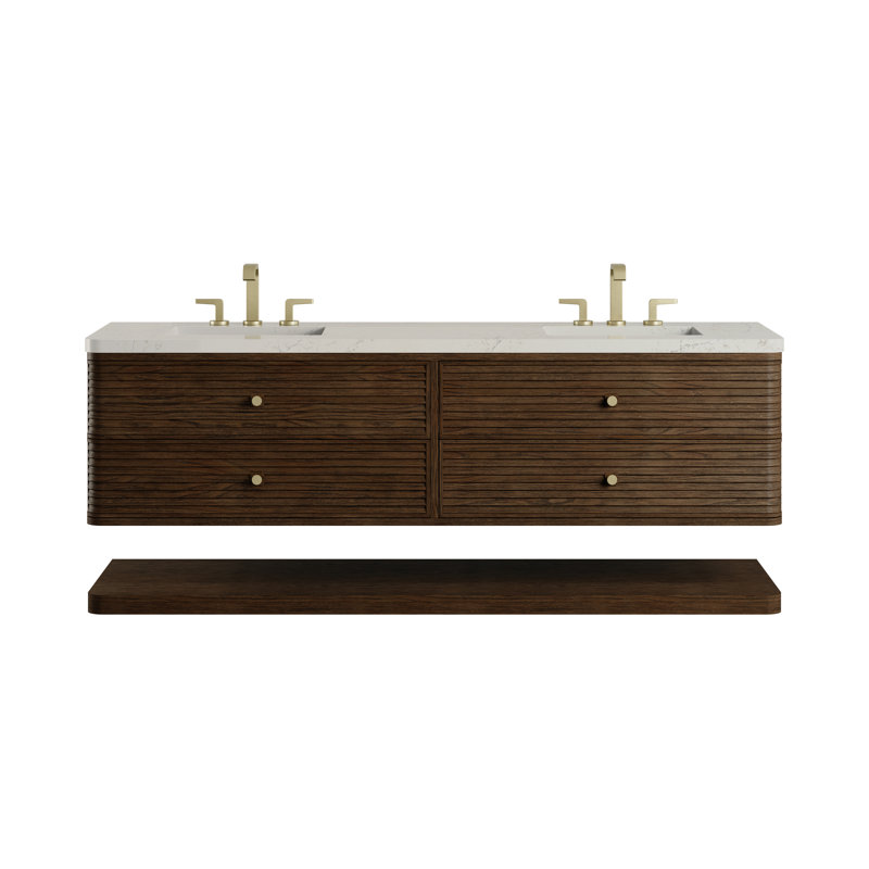Allamari 72" W Double Vanity, 8" Widespread, Siberian Silestone, Sable Oak