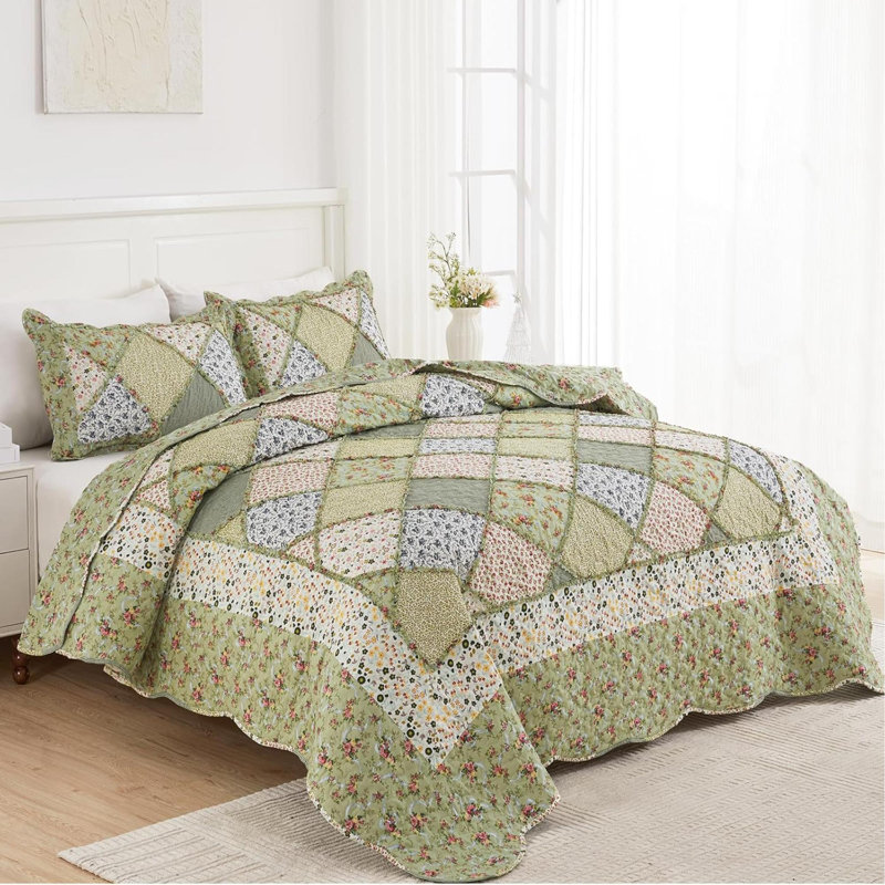 Ensemble de courtepointe pour grand lit double patchwork réversible, ensemble de couvre-lit matelassé réversible, ensemble de literie 3 pièces, édredon léger et surpiqué, ensemble de draps, 2 taies décoratives | Ensemble de courtepointe Patchwork, couvre-lit grand, courtepointe réversible, poids léger