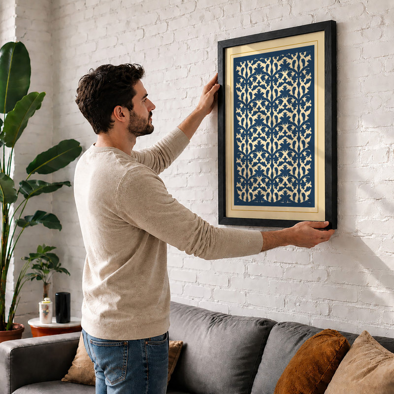 Lattice Geometric - Framed Print, Black, A4 - 29.7 x 21.0 cm