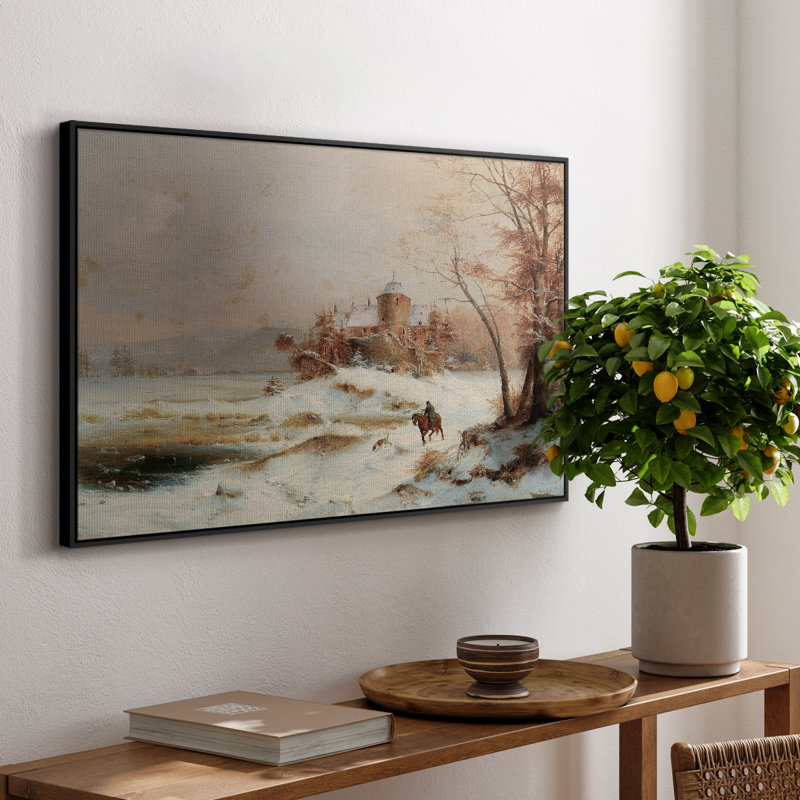 Paysage rétro - CDIV, Toile avec cadre flottant noir, H 27 po x l 41 po x P 2 po