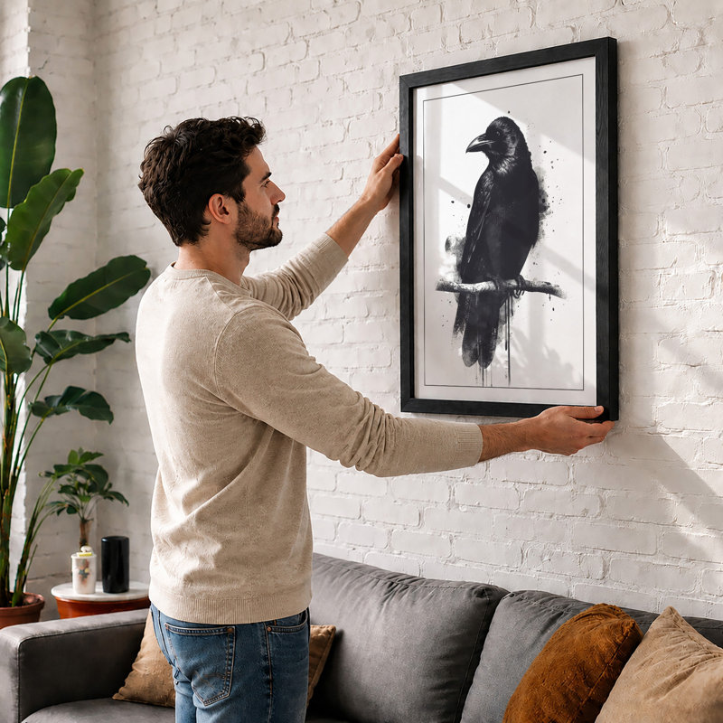 Raven in Ink Japandi - Framed Print, Unframed, A2 - 59.4 x 42.0 cm