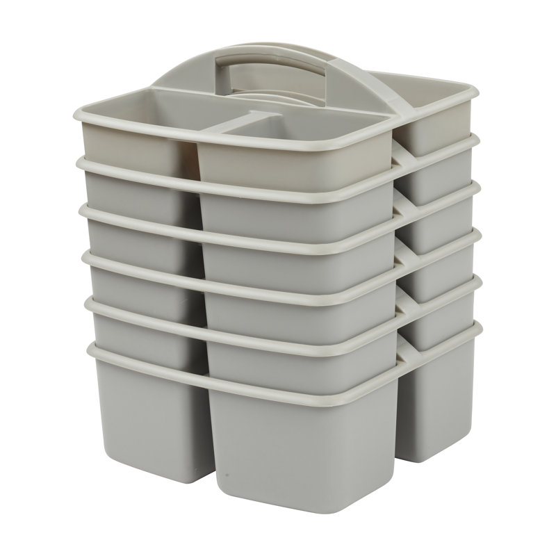Gray Plastic 3-Compartment Storage Caddy Set, 6-Pack
