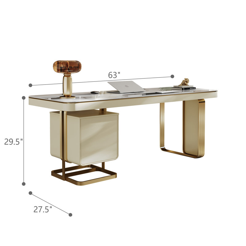 Keisler Luxurious Stone Office Executive Desk with Storage for Computer, 29.5" H x 63" W x 27.5" D