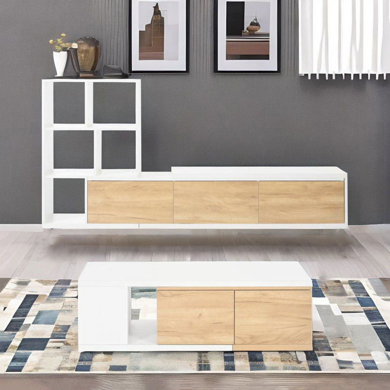 Crédence de rangement l 106,2 po Jermal, Blanc / brun