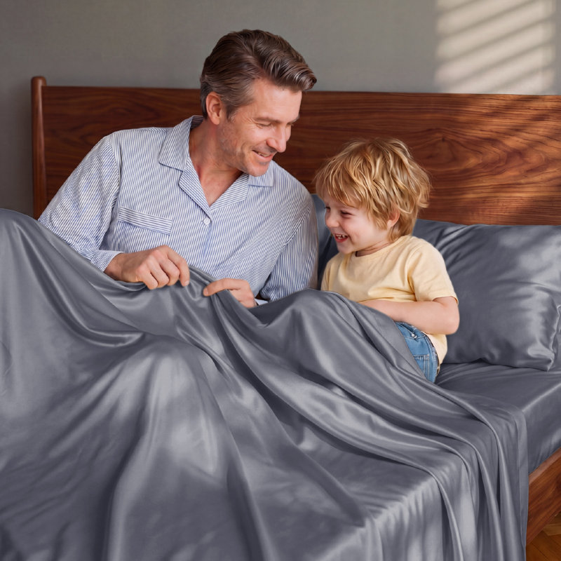 Ensemble de draps en rayonne de bambou Essential Collection, Ensemble de draps pour lit double avec 2 taies d'o, Gris foncé