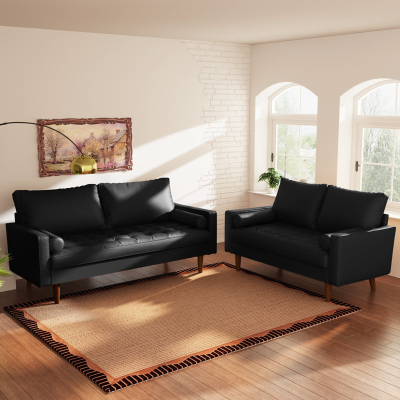 Covington 70'' Faux Leather Square Arm Sofa, Black Faux Leather