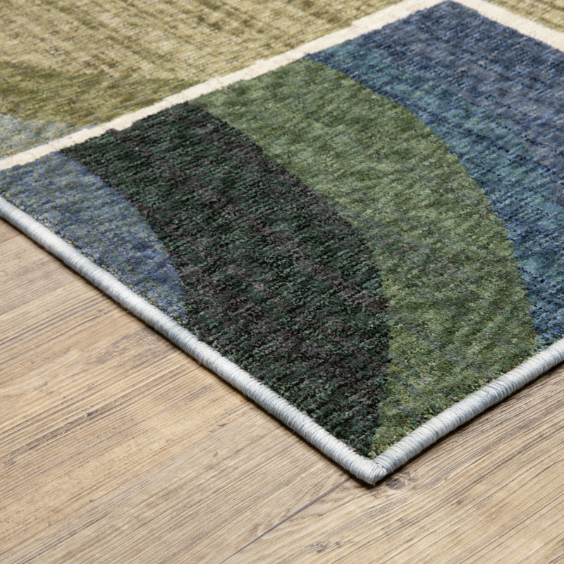 Tapis bleu / vert Holub, Tapis de couloir 2 pi 3 po x 7 pi 9 po