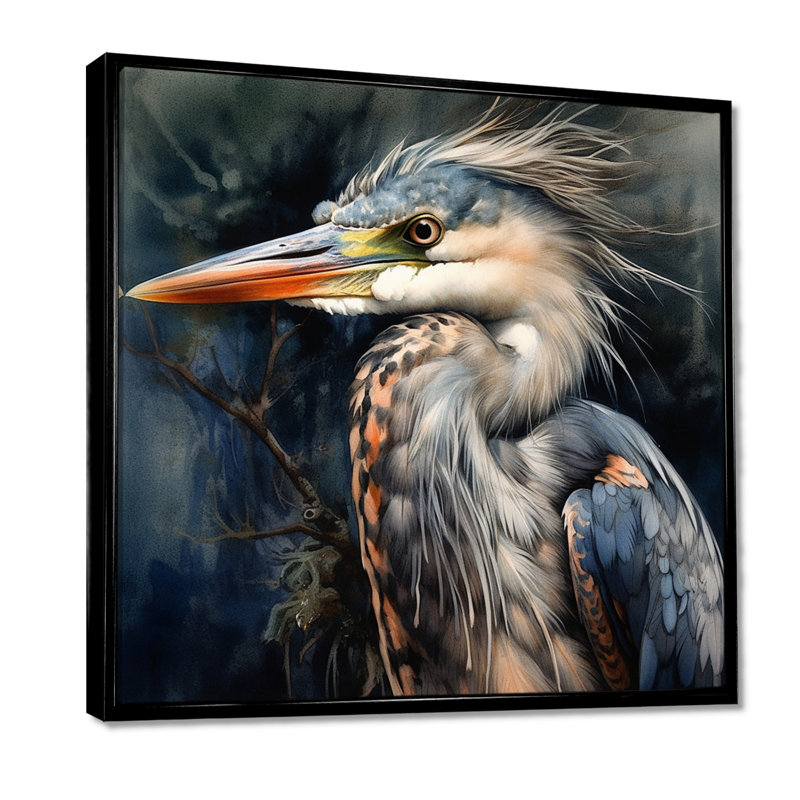Graceful Heron Waterbird III - Heron, art mural, 44" H x 44" W, Cadre flottant noir